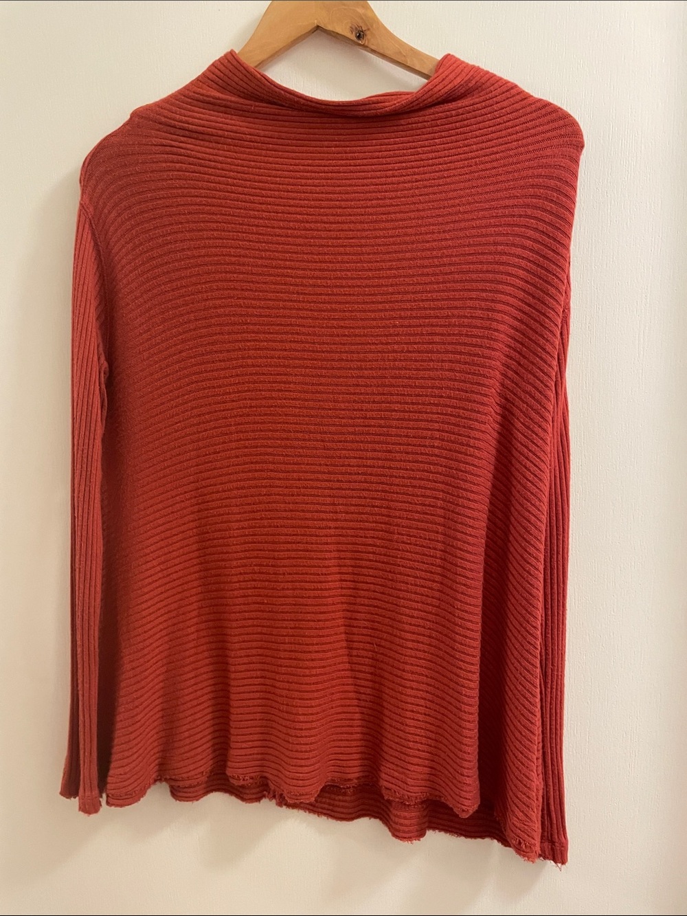 Free People -Ribbed Long-Sleeve Women's Sweater - Rust Red